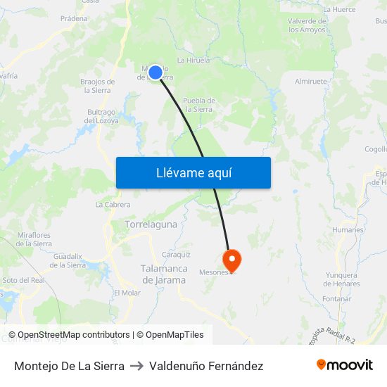 Montejo De La Sierra to Valdenuño Fernández map