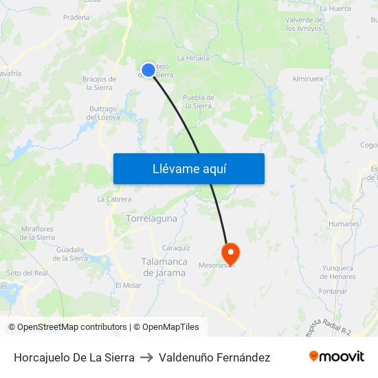 Horcajuelo De La Sierra to Valdenuño Fernández map
