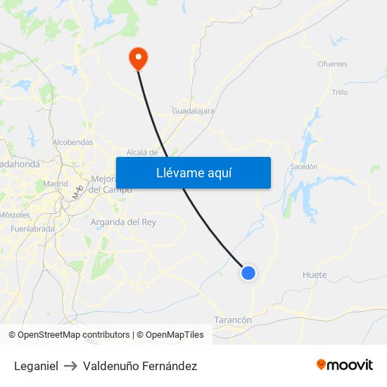 Leganiel to Valdenuño Fernández map