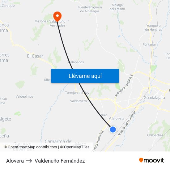 Alovera to Valdenuño Fernández map
