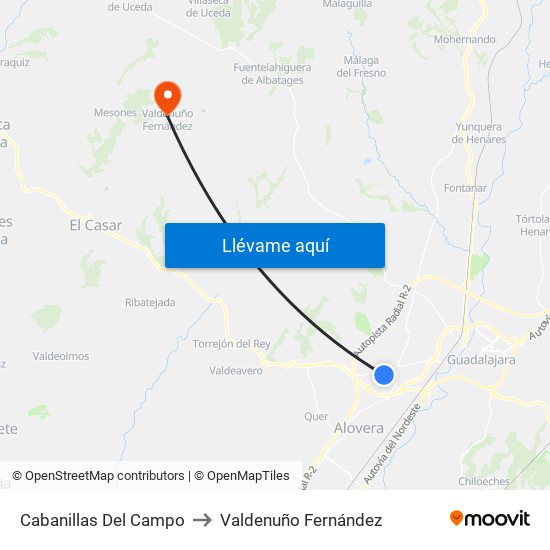 Cabanillas Del Campo to Valdenuño Fernández map