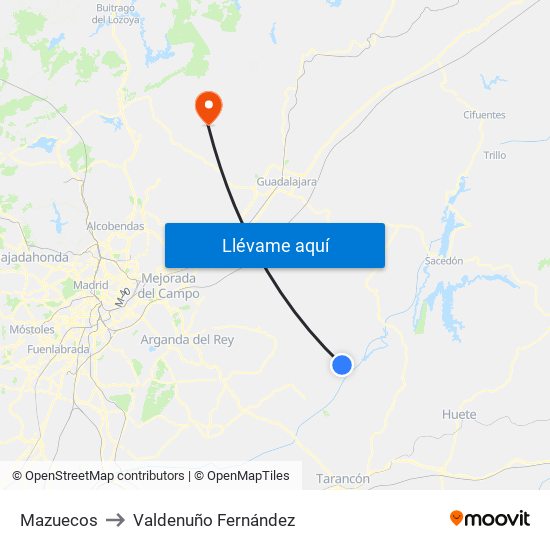Mazuecos to Valdenuño Fernández map