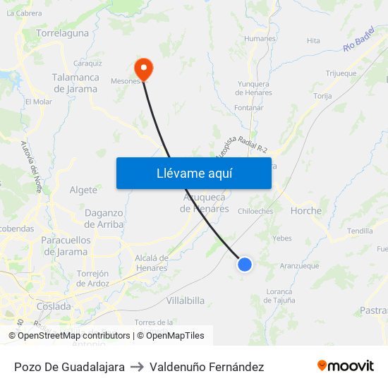 Pozo De Guadalajara to Valdenuño Fernández map