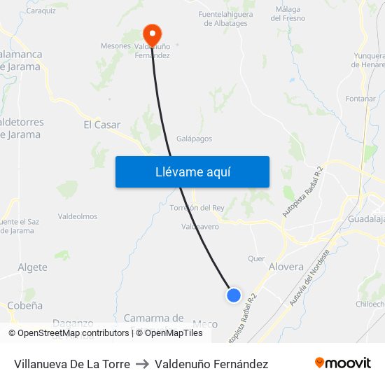 Villanueva De La Torre to Valdenuño Fernández map