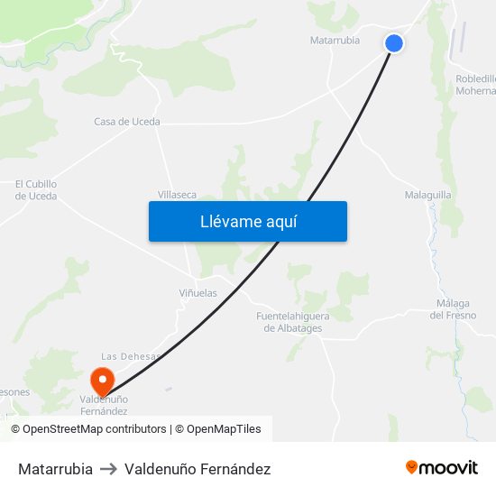 Matarrubia to Valdenuño Fernández map