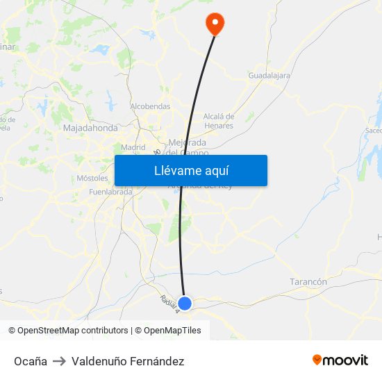 Ocaña to Valdenuño Fernández map