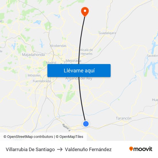 Villarrubia De Santiago to Valdenuño Fernández map
