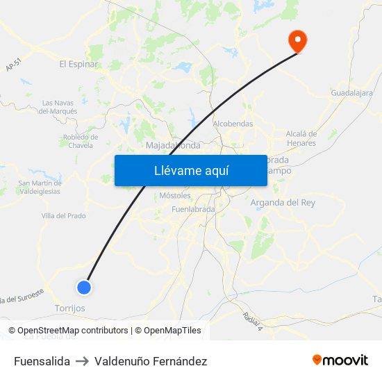 Fuensalida to Valdenuño Fernández map