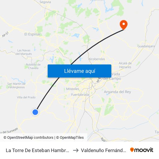 La Torre De Esteban Hambrán to Valdenuño Fernández map