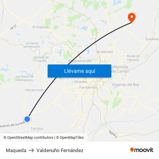 Maqueda to Valdenuño Fernández map