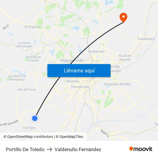 Portillo De Toledo to Valdenuño Fernández map