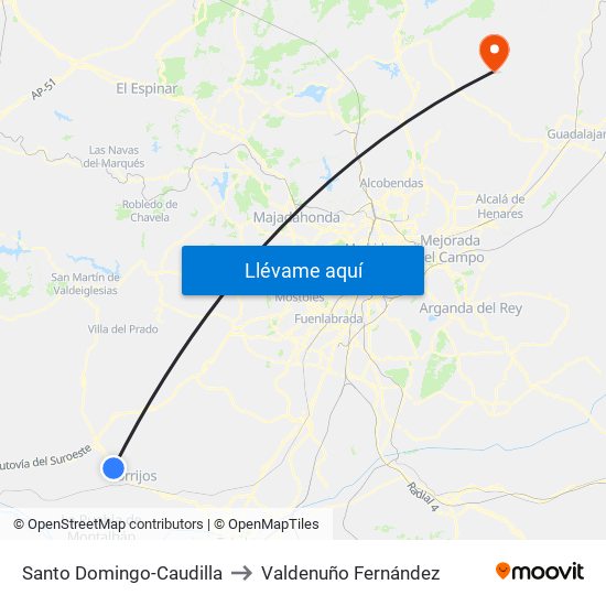 Santo Domingo-Caudilla to Valdenuño Fernández map