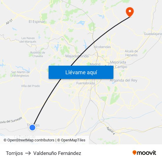 Torrijos to Valdenuño Fernández map