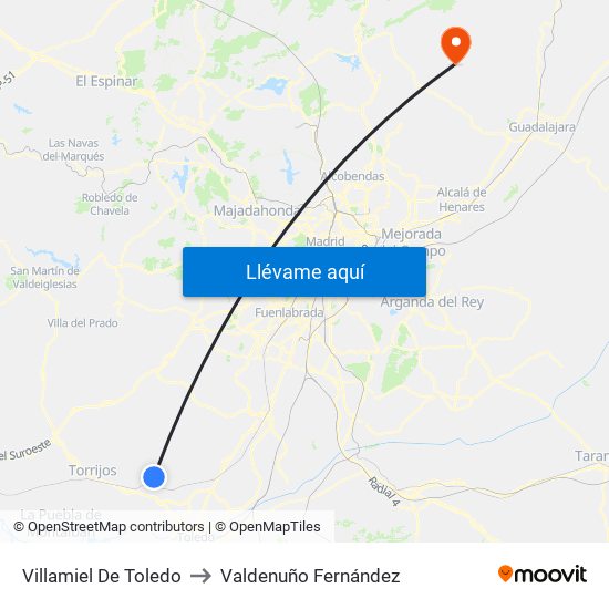 Villamiel De Toledo to Valdenuño Fernández map