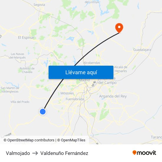 Valmojado to Valdenuño Fernández map