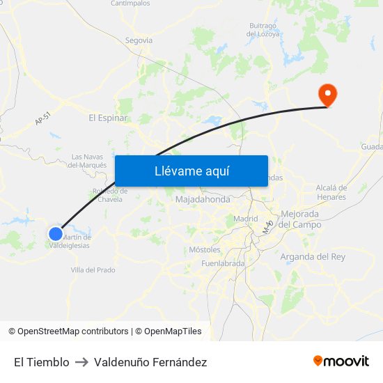 El Tiemblo to Valdenuño Fernández map
