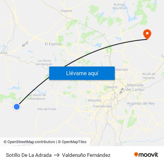 Sotillo De La Adrada to Valdenuño Fernández map