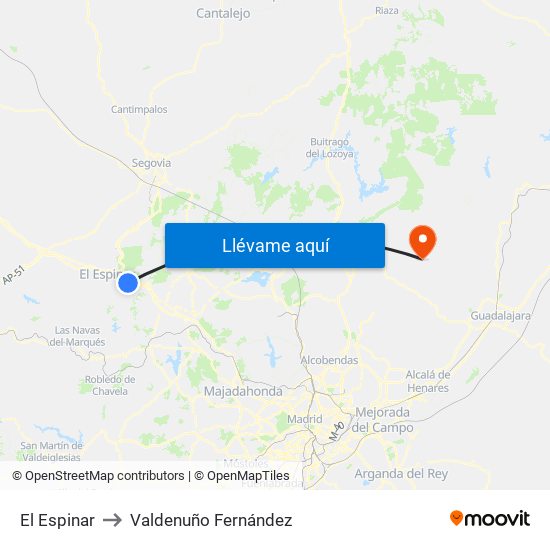 El Espinar to Valdenuño Fernández map