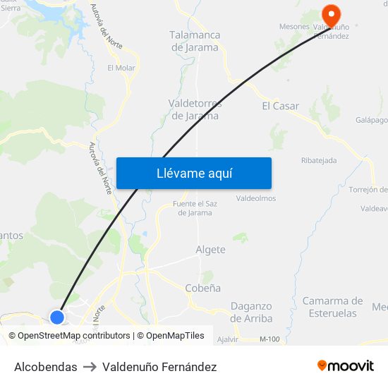 Alcobendas to Valdenuño Fernández map