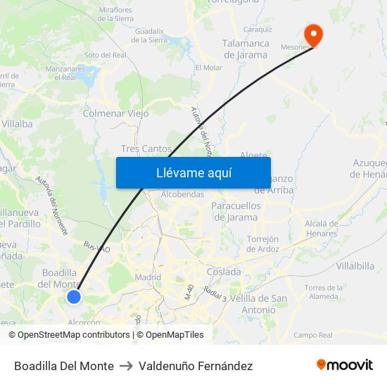 Boadilla Del Monte to Valdenuño Fernández map