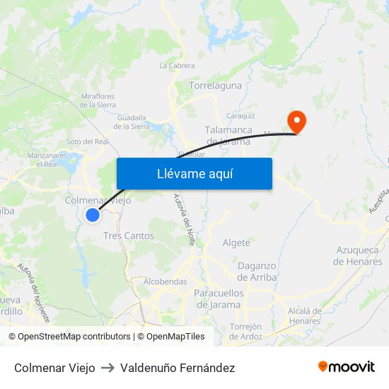 Colmenar Viejo to Valdenuño Fernández map