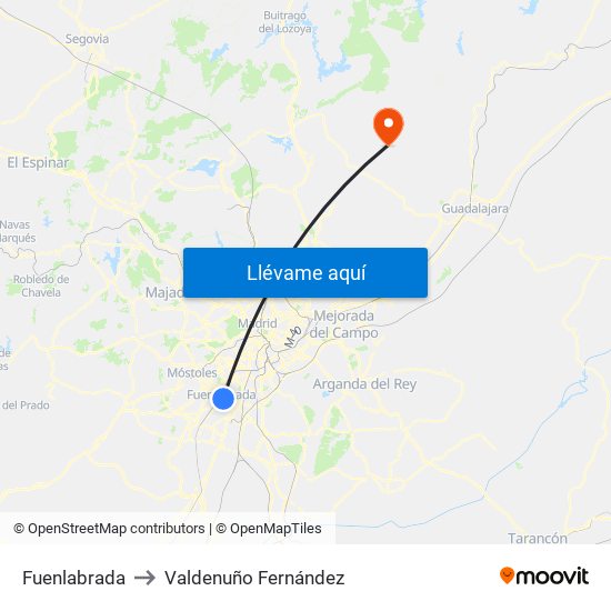 Fuenlabrada to Valdenuño Fernández map