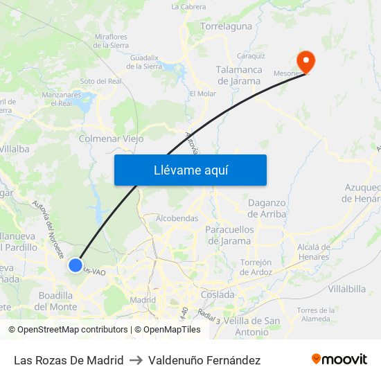 Las Rozas De Madrid to Valdenuño Fernández map