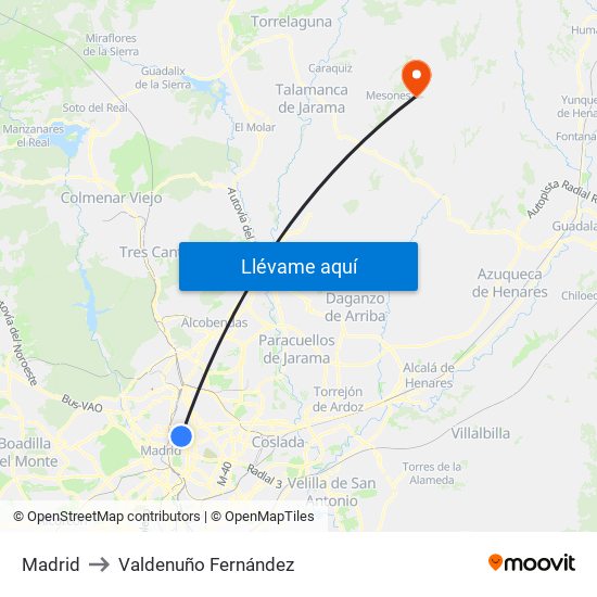 Madrid to Valdenuño Fernández map