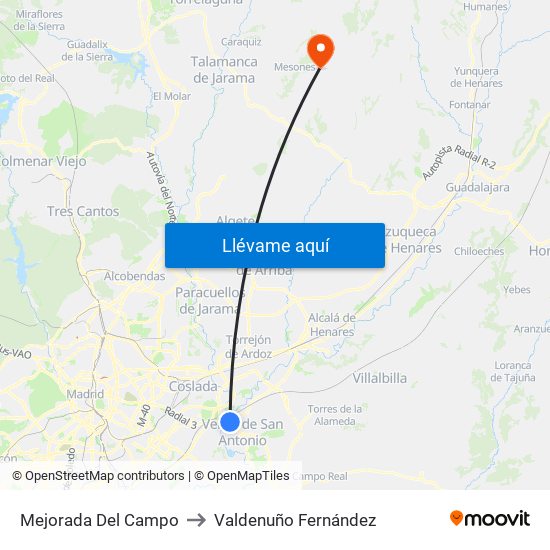 Mejorada Del Campo to Valdenuño Fernández map