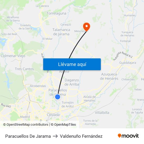 Paracuellos De Jarama to Valdenuño Fernández map