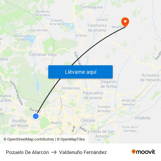 Pozuelo De Alarcón to Valdenuño Fernández map