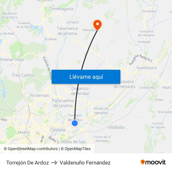 Torrejón De Ardoz to Valdenuño Fernández map