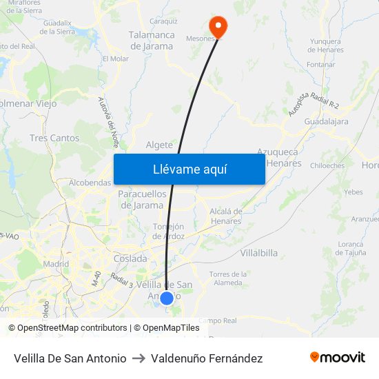Velilla De San Antonio to Valdenuño Fernández map