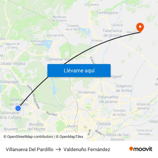 Villanueva Del Pardillo to Valdenuño Fernández map
