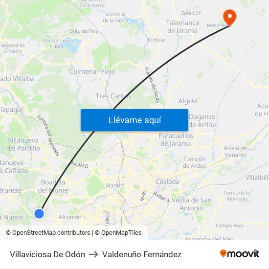 Villaviciosa De Odón to Valdenuño Fernández map