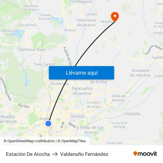 Estación De Atocha to Valdenuño Fernández map