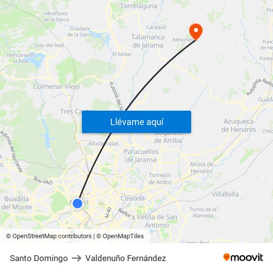 Santo Domingo to Valdenuño Fernández map
