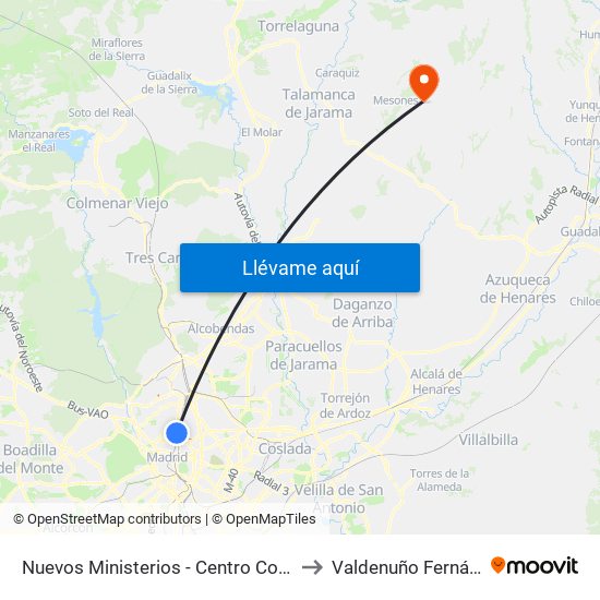 Nuevos Ministerios - Centro Comercial to Valdenuño Fernández map