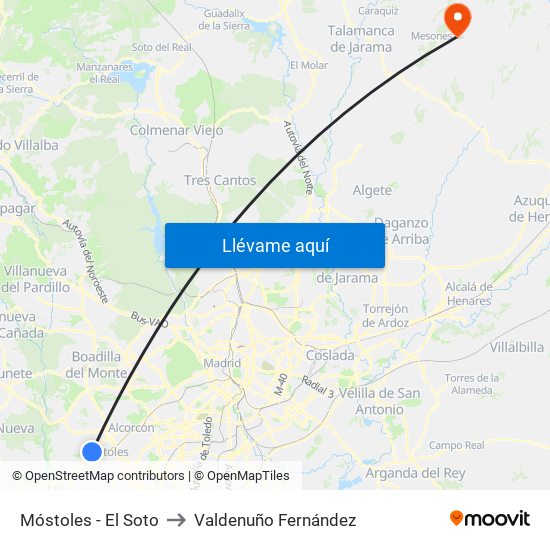 Móstoles - El Soto to Valdenuño Fernández map