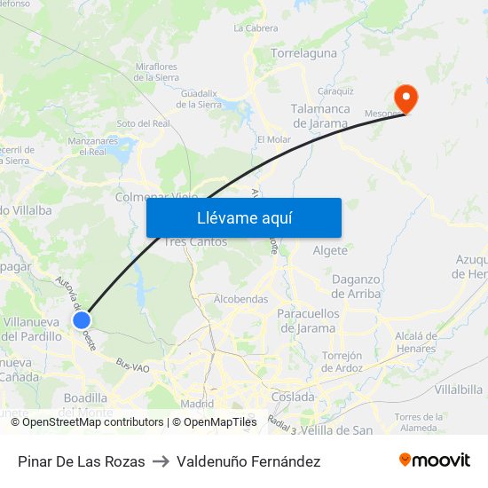 Pinar De Las Rozas to Valdenuño Fernández map
