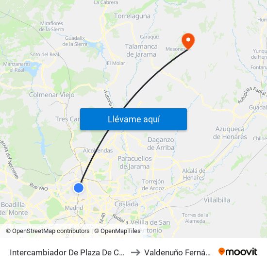 Intercambiador De Plaza De Castilla to Valdenuño Fernández map