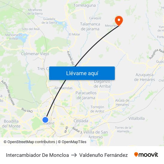 Intercambiador De Moncloa to Valdenuño Fernández map
