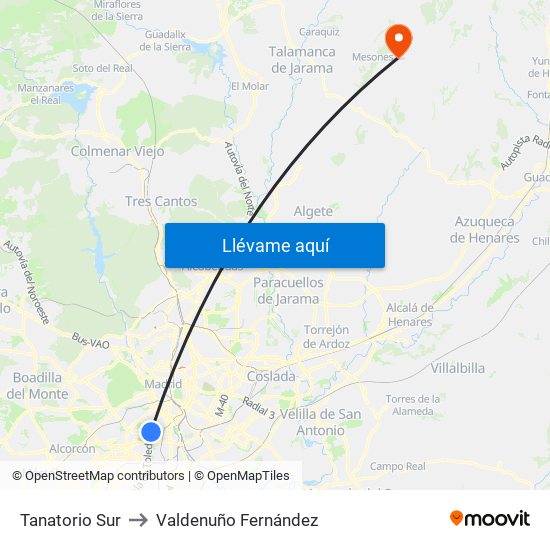 Tanatorio Sur to Valdenuño Fernández map