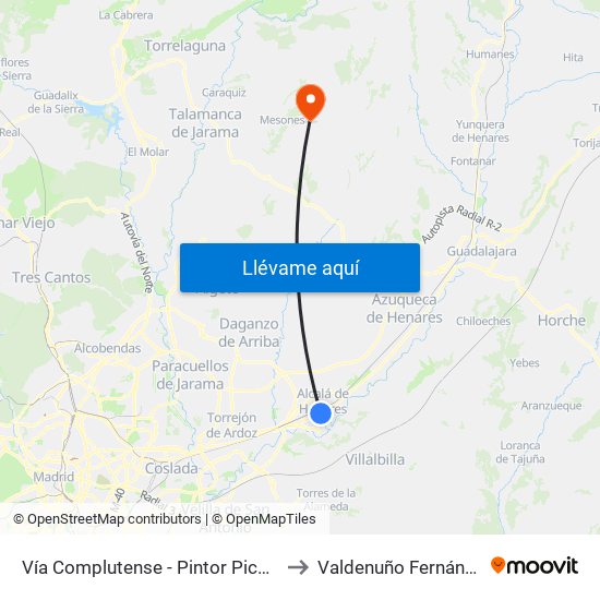 Vía Complutense - Pintor Picasso to Valdenuño Fernández map