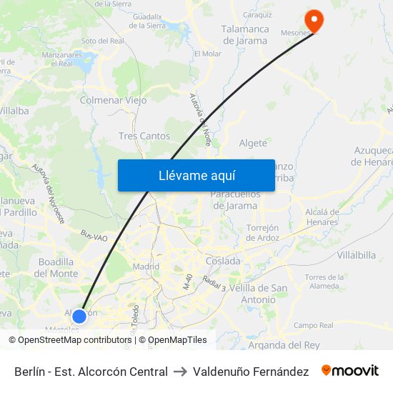 Berlín - Est. Alcorcón Central to Valdenuño Fernández map