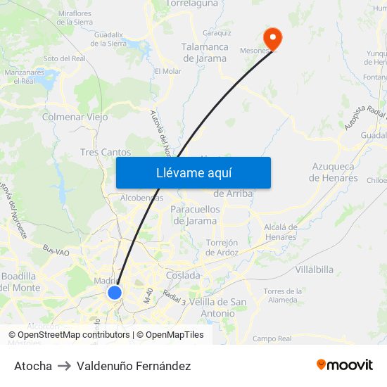Atocha to Valdenuño Fernández map