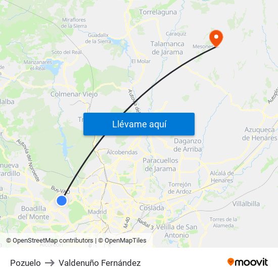 Pozuelo to Valdenuño Fernández map