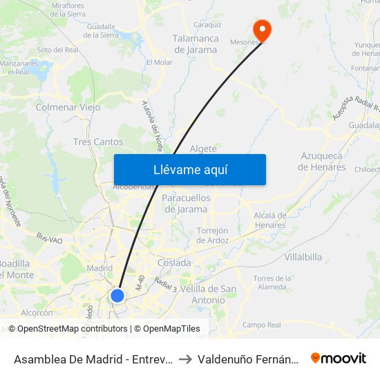 Asamblea De Madrid - Entrevías to Valdenuño Fernández map
