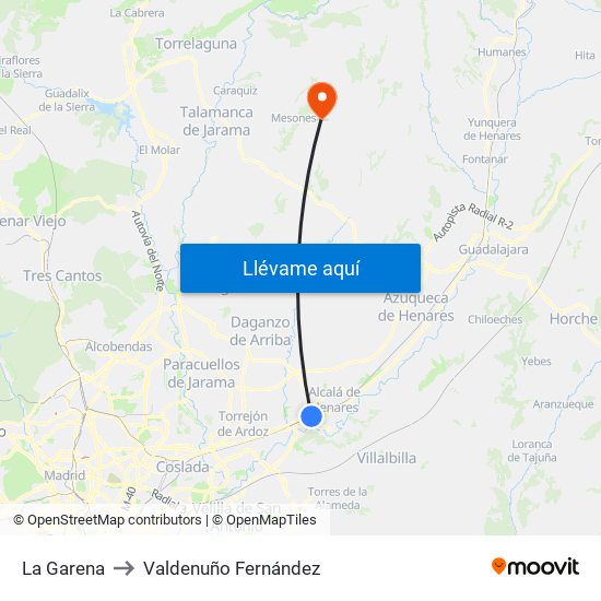 La Garena to Valdenuño Fernández map