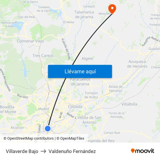 Villaverde Bajo to Valdenuño Fernández map